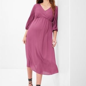 Gap Maternity Wrap Midi Dress, Damson Pink, size large